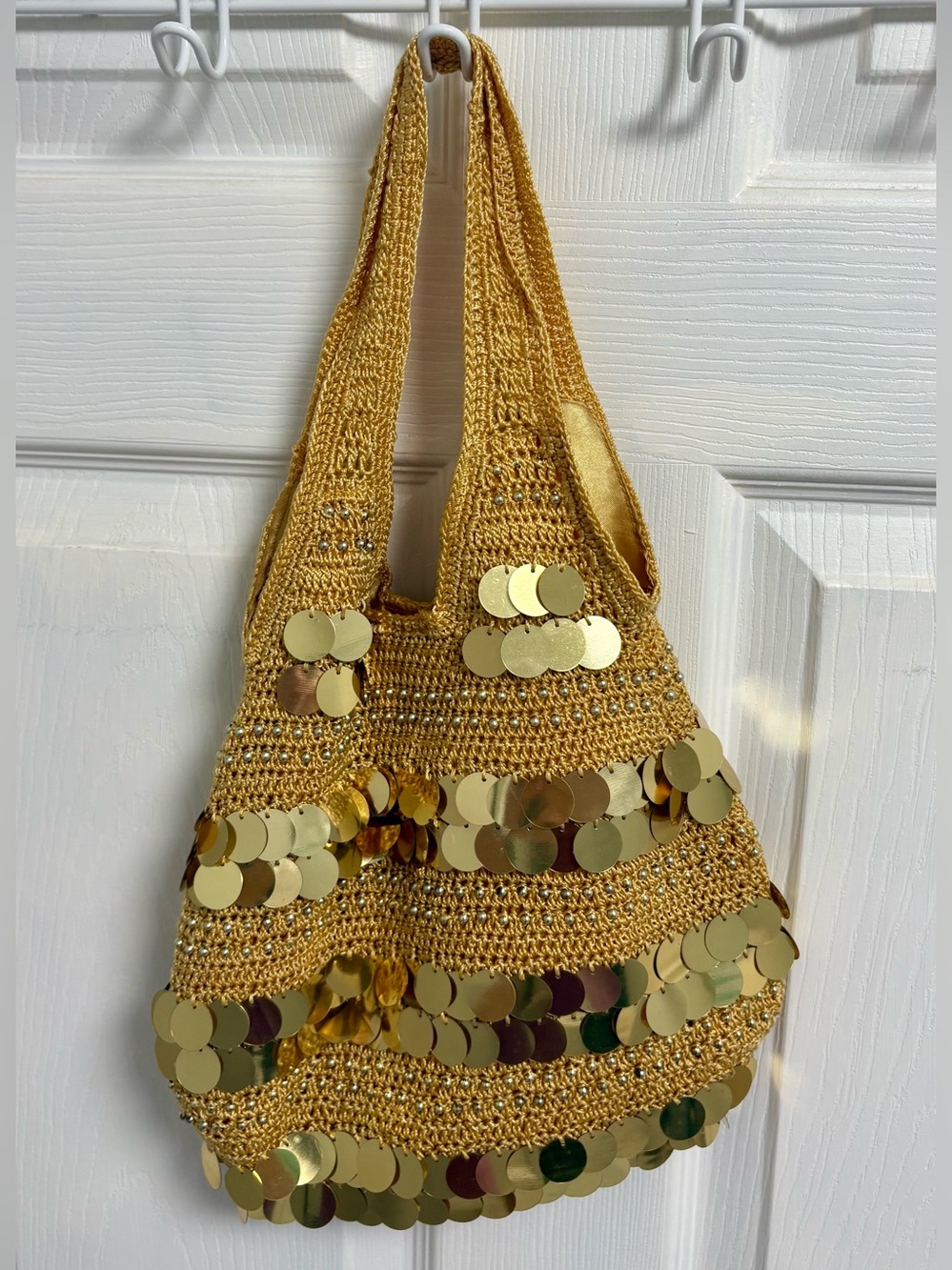 Gold Sequin Crochet Shoulder Bag
